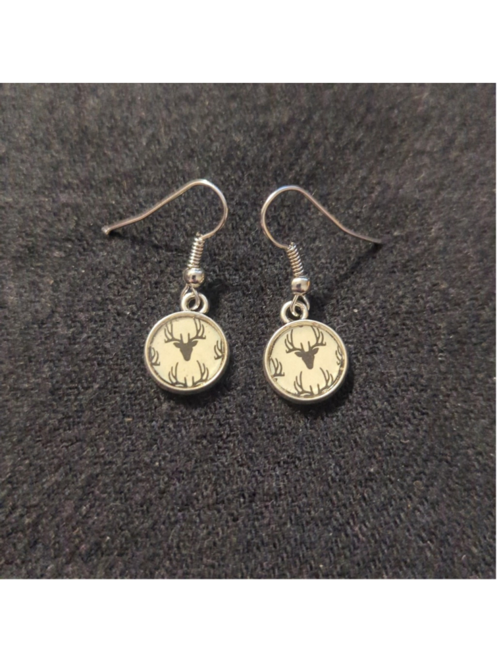Silver Tone Black and White Deer Print Dainty Delicate Drop Statement Earrings